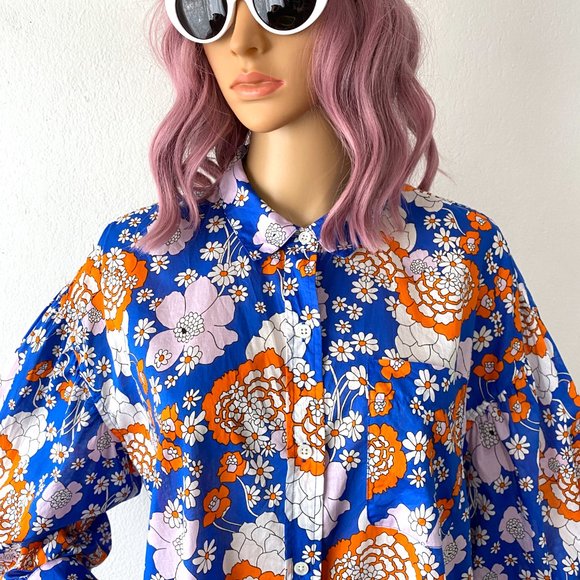 Floral Blouse Retro Blouse Flower Print Top RAILS Colorful Top Groovy Blouse SML - Picture 7 of 12